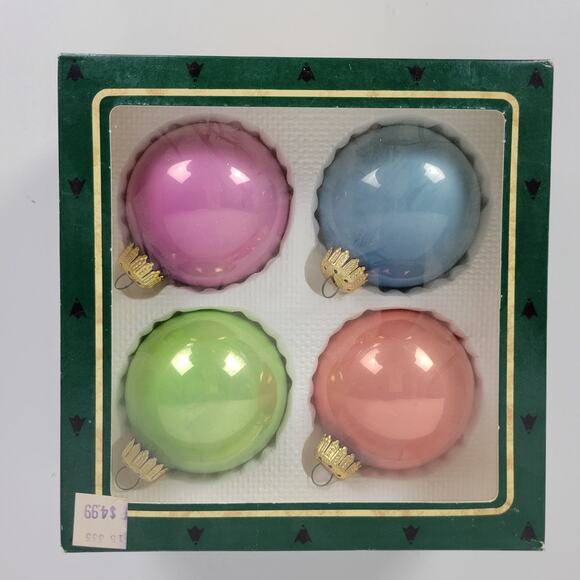 Vtg Christmas by Krebs Pastel Colors Hand Decorated Glass Ornaments 4pcs w/ Box - Picture 10 of 14